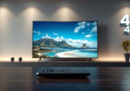 Nordisk IPTV 4K offers premium IPTV service with 25000+ channels in HD and 4K resolution, showcased in a modern living room setting with a curved 4K TV and minimalist remote.