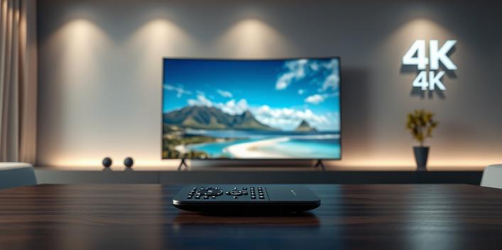 Nordisk IPTV 4K offers premium IPTV service with 25000+ channels in HD and 4K resolution, showcased in a modern living room setting with a curved 4K TV and minimalist remote.