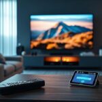 An illustration symbolizing the importance of choosing the right IPTV provider. A smart TV displays a stunning nature documentary, while a nearby smartphone struggles with buffering, highlighting the frustration of a poor IPTV service.