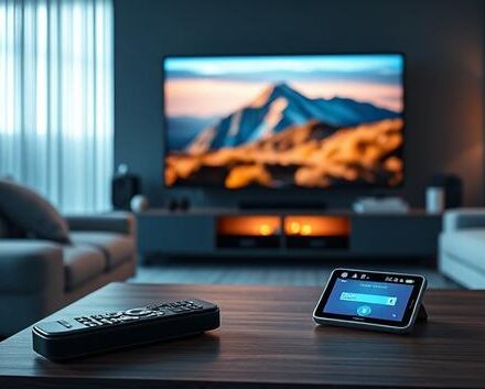 An illustration symbolizing the importance of choosing the right IPTV provider. A smart TV displays a stunning nature documentary, while a nearby smartphone struggles with buffering, highlighting the frustration of a poor IPTV service.