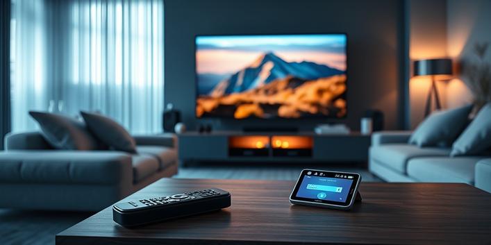 An illustration symbolizing the importance of choosing the right IPTV provider. A smart TV displays a stunning nature documentary, while a nearby smartphone struggles with buffering, highlighting the frustration of a poor IPTV service.