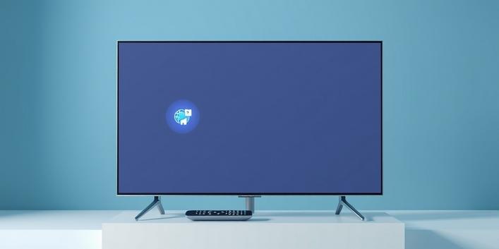 Samsung Smart TV displaying IPTV apps with remote control on a stand.