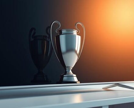 Champions League trophy reflected on a modern IPTV screen, representing the introduction to Champions League and IPTV.