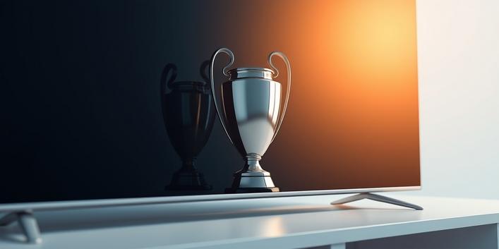 Champions League trophy reflected on a modern IPTV screen, representing the introduction to Champions League and IPTV.