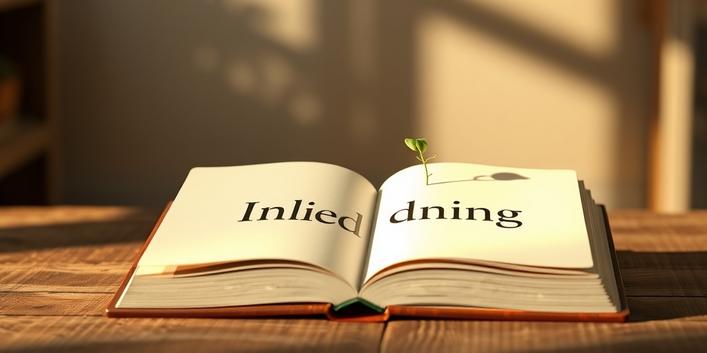 An open book with a sprout growing from its spine, illuminated by sunlight, with the word "Inledning" visible on the page.