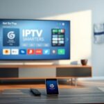 IPTV Smarters Pro on a modern TV with a Nordic flag in the background, symbolizing Nordic IPTV services.