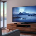 Nordic IPTV setup with Smart TV, set-top box, and router under the aurora borealis.