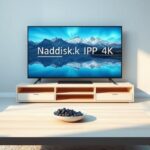 Nordic IPTV 4K: A serene living room scene showcasing a 4K television displaying a Scandinavian landscape, symbolizing high-quality Nordic IPTV.
