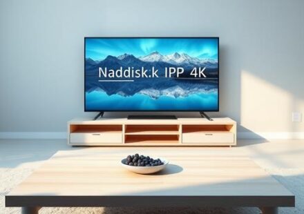 Nordic IPTV 4K: A serene living room scene showcasing a 4K television displaying a Scandinavian landscape, symbolizing high-quality Nordic IPTV.