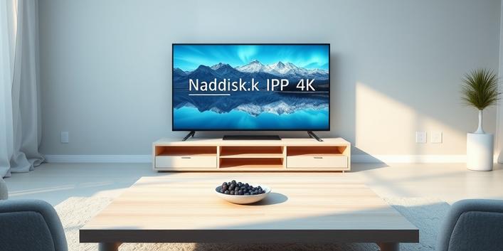 Nordic IPTV 4K: A serene living room scene showcasing a 4K television displaying a Scandinavian landscape, symbolizing high-quality Nordic IPTV.