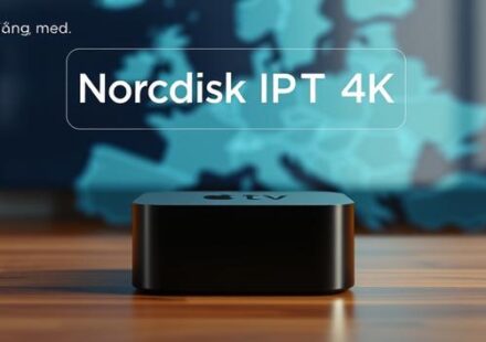 Apple TV displaying Nordisk IPTV 4K in a Scandinavian-inspired setting.