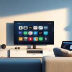 3D render illustrating IPTV technology, featuring a streaming server, HDTV, and tablet interface.