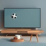 En 3D-illustration av en modern TV som visar sport- och filmikoner bredvid en svensk fika-scen, vilket representerar IPTV-tjänster för sport och filmer i Sverige.