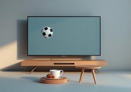 En 3D-illustration av en modern TV som visar sport- och filmikoner bredvid en svensk fika-scen, vilket representerar IPTV-tjänster för sport och filmer i Sverige.