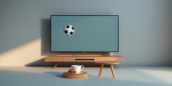 En 3D-illustration av en modern TV som visar sport- och filmikoner bredvid en svensk fika-scen, vilket representerar IPTV-tjänster för sport och filmer i Sverige.