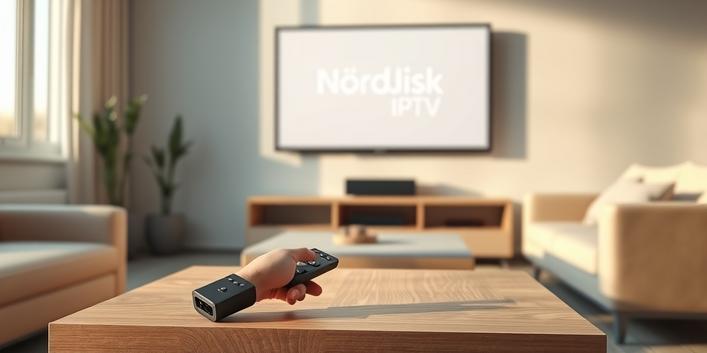 Enkel installation av Nordisk IPTV visas i ett modernt vardagsrum.