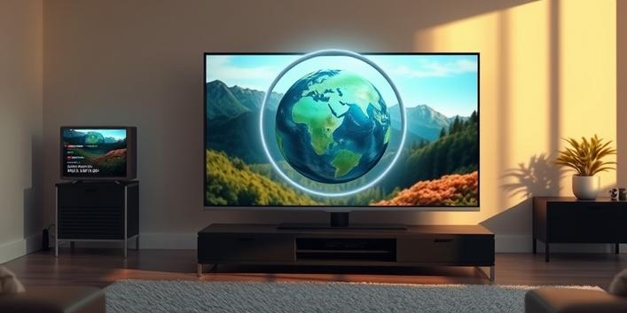 Två tv-apparater, en visar en tydlig naturbild med "Nordisk IPTV" inskrivet, den andra visar en pixlad bild, vilket symboliserar stabilitet och överlägsen streamingkvalitet.
