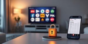 IPTV streaming på smart-TV i 4K-kvalitet i ett modernt skandinaviskt hem