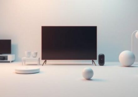 En 3D-illustration av en TV med en skärm som visar en strömmande video, omgiven av lagtexter och symboler som representerar IPTV och streaming