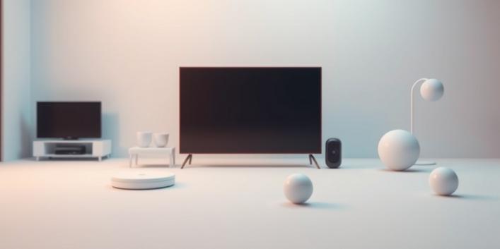 En 3D-illustration av en TV med en skärm som visar en strömmande video, omgiven av lagtexter och symboler som representerar IPTV och streaming