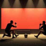 Bild av en TV med en sportmatch och en film som spelas samtidigt, med en lätt skugga i bakgrunden