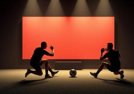 Bild av en TV med en sportmatch och en film som spelas samtidigt, med en lätt skugga i bakgrunden