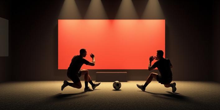 Bild av en TV med en sportmatch och en film som spelas samtidigt, med en lätt skugga i bakgrunden