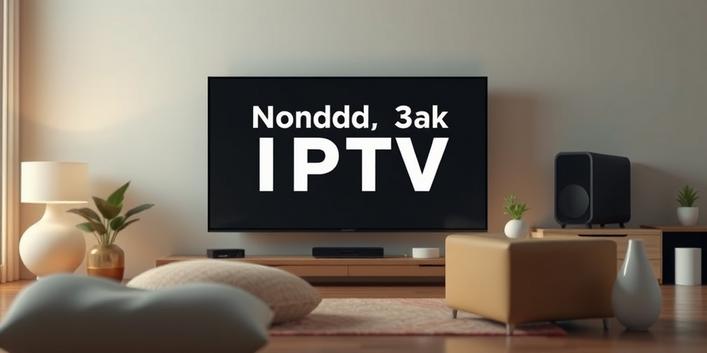 En 3D-illustration av en TV med Nordisk IPTV 4K i fokus