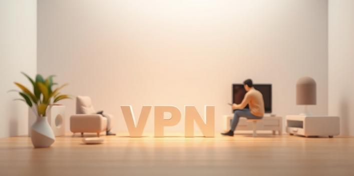 En 3D-illustration som visar en person som sitter framför en TV med en VPN-anslutning