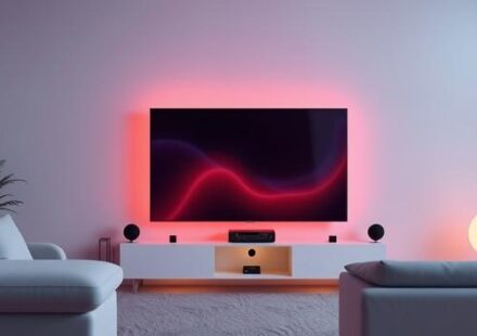 Vilken IPTV-tjänst rekommenderar ni för Smart TV (Samsung & LG)? - en minimalistisk 3D-illustration med en TV i fokus