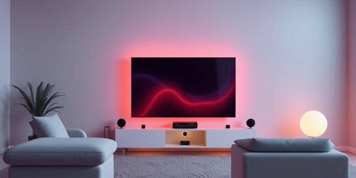 Vilken IPTV-tjänst rekommenderar ni för Smart TV (Samsung & LG)? - en minimalistisk 3D-illustration med en TV i fokus
