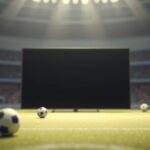 Illustration av en fotbollsmatch i 4K med Nordisk IPTV-logotyp i förgrunden