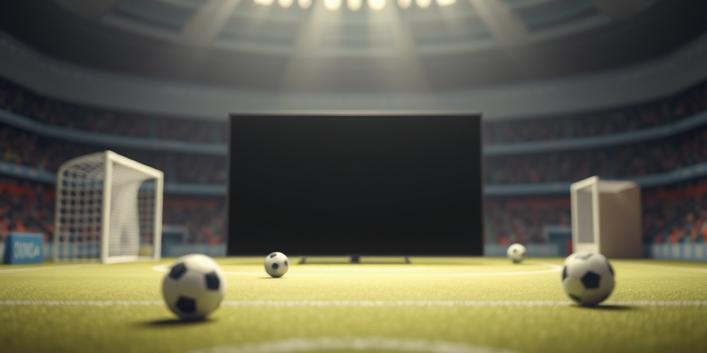 Illustration av en fotbollsmatch i 4K med Nordisk IPTV-logotyp i förgrunden