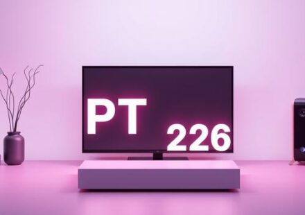 En 3D-illustration av en IPTV-box med en skärm som visar en film, omgiven av andra enheter och kablar i en minimalistisk miljö