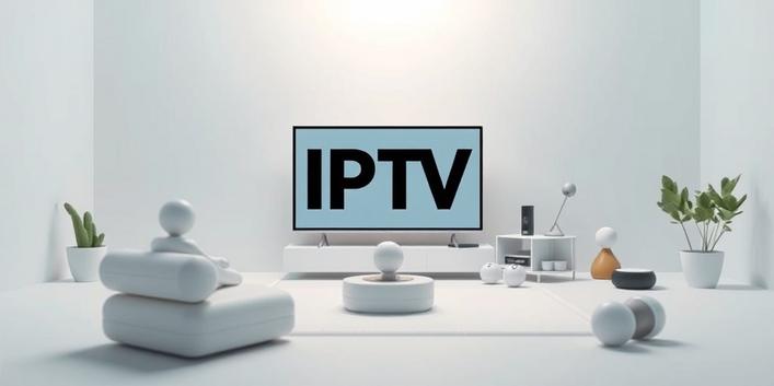 Bild på en modern TV med en stor skärm som visar en högkvalitativ IPTV-ström, omgiven av bekväma soffor och en läcker hemmabio-anläggning, som symboliserar Sveriges bästa IPTV-leverantör