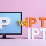 Välfylld och enkel illustration som jämför traditionell digital-TV och premium IPTV