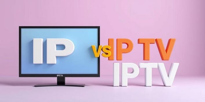 Välfylld och enkel illustration som jämför traditionell digital-TV och premium IPTV