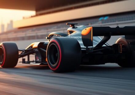 Formula 1 race car reflecting an IPTV broadcast of the same race.