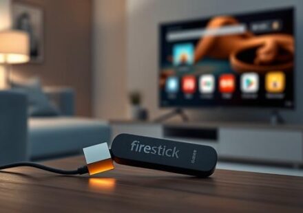 Firestick 4K Max plugged into a smart TV displaying streaming app icons, representing IPTV.