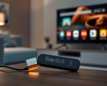 Firestick 4K Max plugged into a smart TV displaying streaming app icons, representing IPTV.