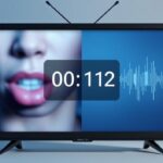 3D rendering of a split screen showing out-of-sync audio and video, symbolizing synchronization issues.