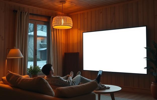 IPTV streaming setup, depicting a user accessing IPTV channels via a smart TV interface in Norway.