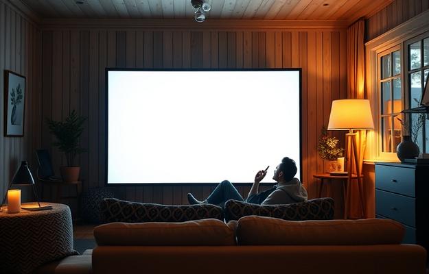 En person som tittar på Nordisk IPTV 4K på sin TV i vardagsrummet.