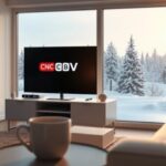 Ett vardagsrum i Sverige med en TV som visar en utländsk TV-kanal via Nordisk IPTV.