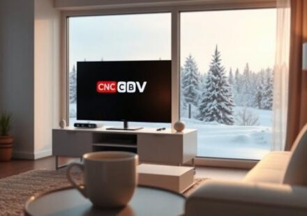 Ett vardagsrum i Sverige med en TV som visar en utländsk TV-kanal via Nordisk IPTV.