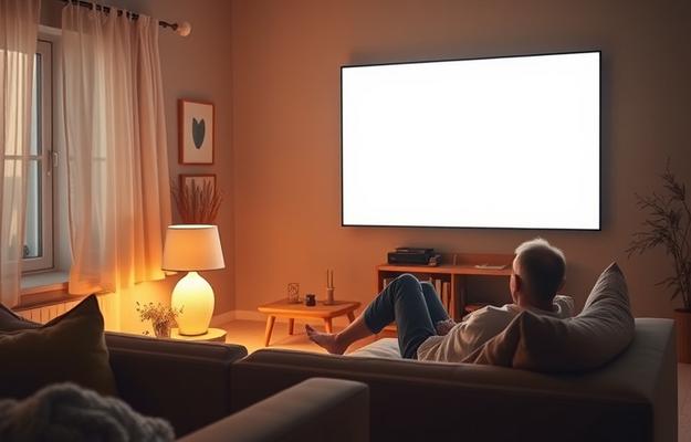 En person som tittar på IPTV på sin Smart TV i vardagsrummet