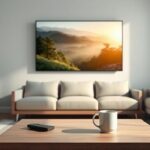 A comfortable living room with a smart TV displaying "Nordisk IPTV - Premium Streaming.