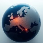 3D globe of Europe highlighting the Nordic countries with smooth streaming icons, symbolizing reliable IPTV in Europe.
