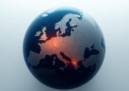 3D globe of Europe highlighting the Nordic countries with smooth streaming icons, symbolizing reliable IPTV in Europe.