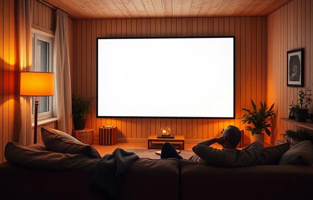 Nordic family enjoying IPTV on their smart TV. Keywords: IPTV 4K Norden, premium IPTV Scandinavia